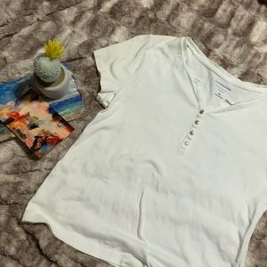 Croft & Barrow white plain partial button up shirt